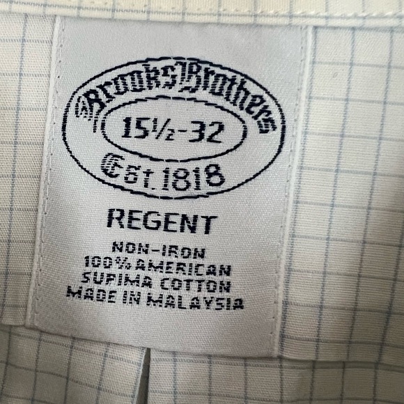Brooks Brothers Regent Non-Iron shirt - White with Blue Grid, Size 15 1/2 - 32 - Picture 2 of 2